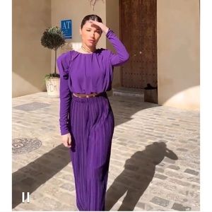 ZARA 2PC FLUID SHOULDER PAD TOP&HIGH WAISTED PANTS